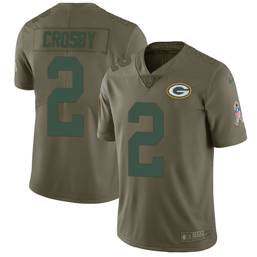 Green Bay Packers #2 Mason Crosby Olive Men's Stitched Limited 2017 Salute To Service Jersey Men's