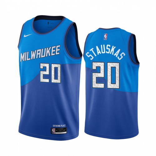 Milwaukee Bucks #20 Nik Stauskas Blue Womens Swingman 2020-21 City Edition Jersey Womens
