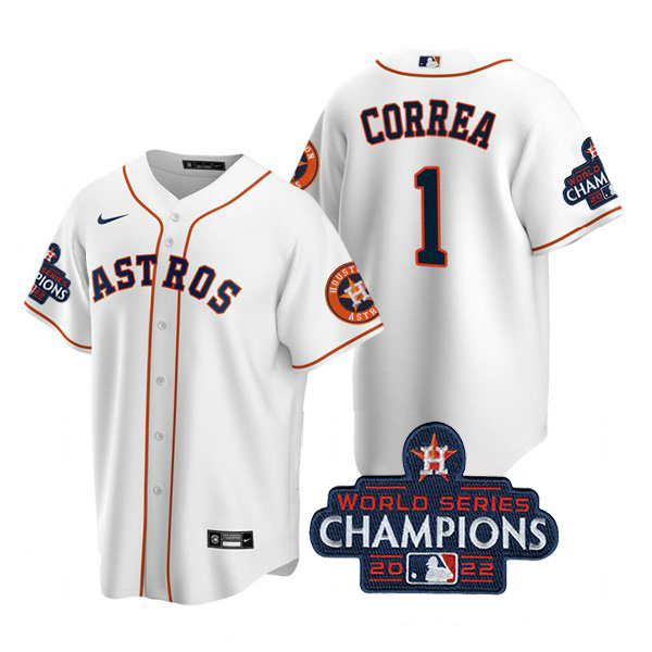 Houston Astros #1 Carlos Correa White 2022 World Series Champions Home Stitched Men's Jersey