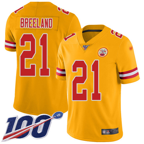 Kansas City Chiefs #21 Bashaud Breeland Gold Men's Stitched Limited Inverted Legend 100th Season Jersey Men's