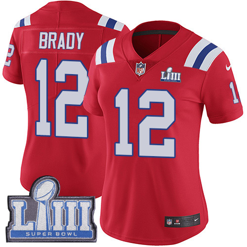 Patriots #12 Tom Brady Red Alternate Super Bowl LIII Bound Women's Stitched Vapor Untouchable Limited Jersey