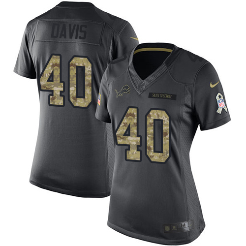 Detroit Lions #40 Jarrad Davis Black Women's Stitched Limited 2016 Salute to Service Jersey Womens