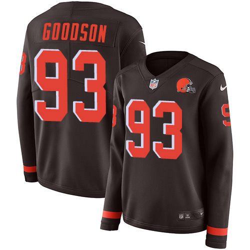 Cleveland Browns #93 B.J. Goodson Brown Team Color Women's Stitched Limited Therma Long Sleeve Jersey Womens