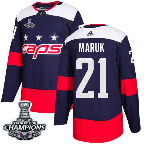 Adidas Washington Capitals #21 Dennis Maruk Navy Authentic 2018 Stadium Series Stanley Cup Final Champions Stitched Jersey Men's