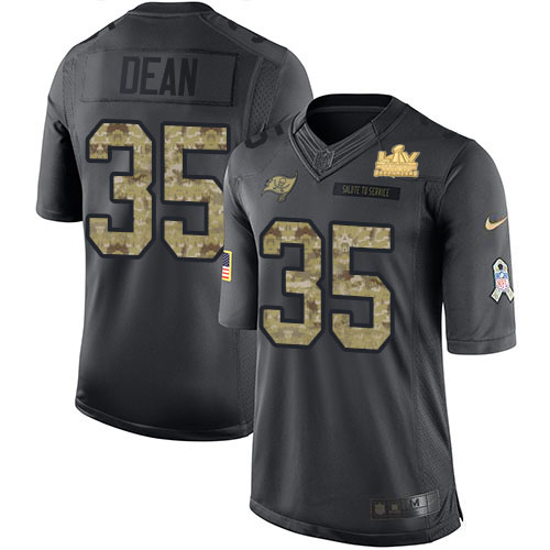 Tampa Bay Buccaneers #35 Jamel Dean Black Youth Super Bowl LV Champions Patch Stitched Limited 2016 Salute to Service Jersey Youth