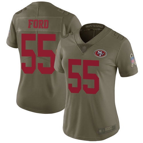 San Francisco 49ers #55 Dee Ford Olive Women's Stitched Limited 2017 Salute to Service Jersey Womens