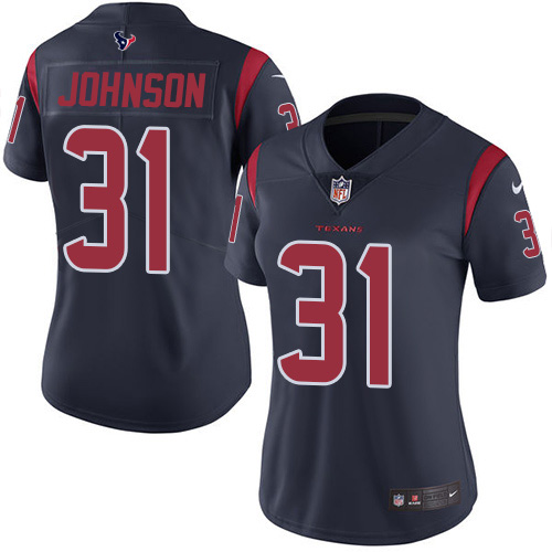 Houston Texans #31 David Johnson Navy Blue Women's Stitched Limited Rush Jersey Womens