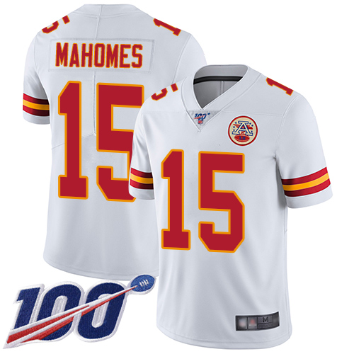 Chiefs #15 Patrick Mahomes White Men's Stitched 100th Season Vapor Limited Jersey