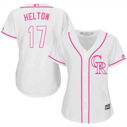 Colorado Rockies #17 Todd Helton White/Pink Fashion Women's Stitched Jersey Womens