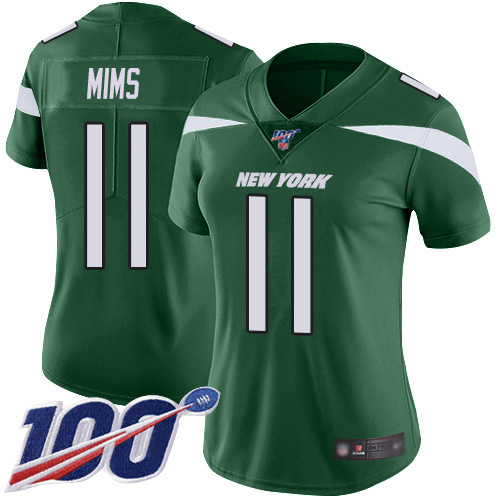 New York Jets #11 Denzel Mim Green Team Color Women's Stitched 100th Season Vapor Untouchable Limited Jersey Womens