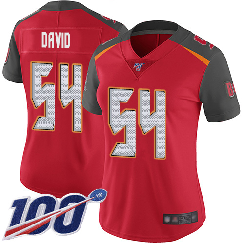 Buccaneers #54 Lavonte David Red Team Color Women's Stitched 100th Season Vapor Limited Jersey
