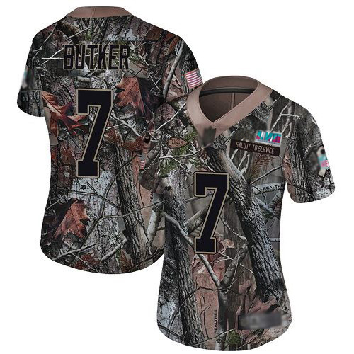 Chiefs #7 Harrison Butker Camo Super Bowl LVII Patch Women's Stitched Limited Rush Realtree Jersey