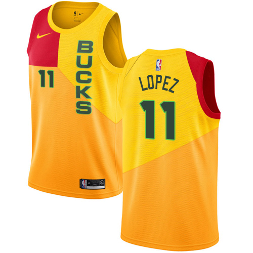 Milwaukee Bucks #11 Brook Lopez Yellow Swingman City Edition 2018/19 Jersey Mens