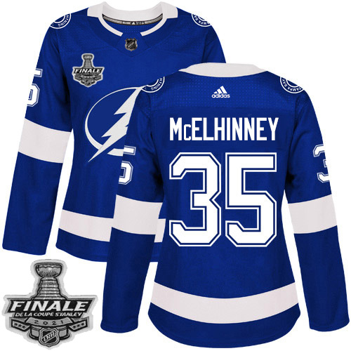 Adidas Tampa Bay Lightning #35 Curtis McElhinney Blue Home Authentic Women's 2021 Stanley Cup Final Patch Jersey Womens