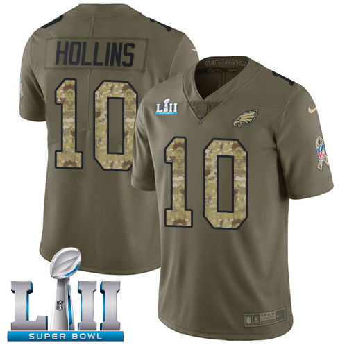 Philadelphia Eagles #10 Mack Hollins Olive/Camo Super Bowl LII Men's Stitched Limited 2017 Salute To Service Jersey Men's