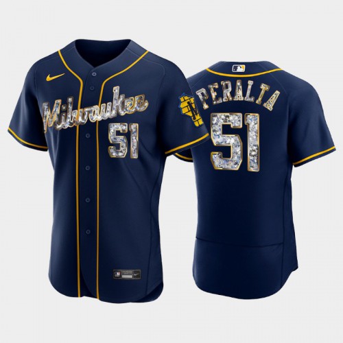 Milwaukee Milwaukee Brewers #51 Freddy Peralta Men's Diamond Edition Jersey - Navy Men's