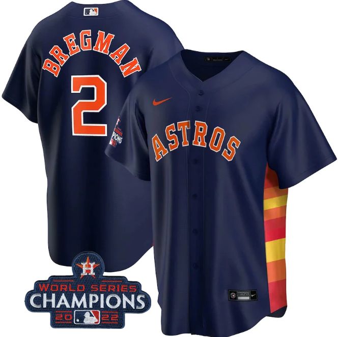 Houston Astros #2 Alex Bregman Navy 2022 World Series Champions Stitched Men's Jersey