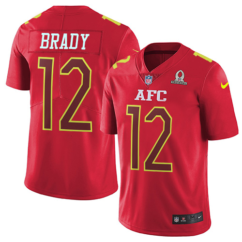 Patriots #12 Tom Brady Red Youth Stitched Limited AFC 2017 Pro Bowl Jersey