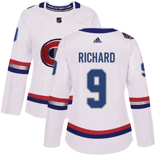 Adidas Montreal Canadiens #9 Maurice Richard White Authentic 2017 100 Classic Women's Stitched Jersey Womens
