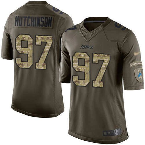 Lions #97 Aidan Hutchinson Green Youth Stitched Limited 2015 Salute To Service Jersey