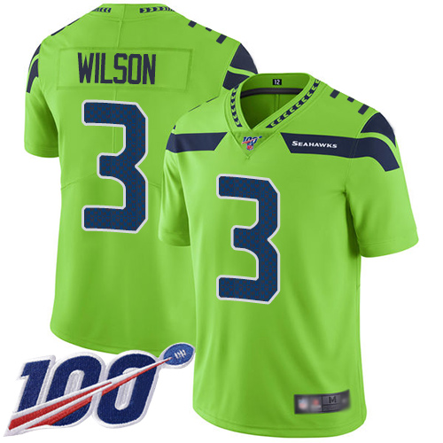 Seattle Seahawks #3 Russell Wilson Green Men's Stitched Limited Rush 100th Season Jersey Men's