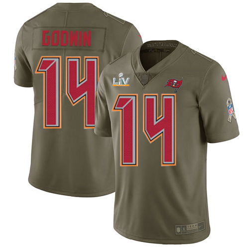 Buccaneers #14 Chris Godwin Olive Men's Super Bowl LV Bound Stitched Limited 2017 Salute To Service Jersey