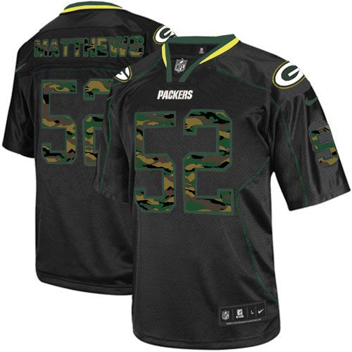 Green Bay Packers #52 Clay Matthews Black Men's Stitched Elite Camo Fashion Jersey Men's