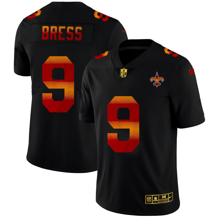 New Orleans Saints #9 Drew Brees Men's Black Red Orange Stripe Vapor Limited Jersey