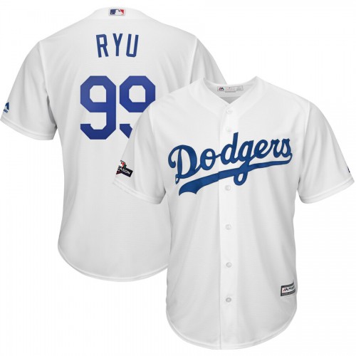 Los Angeles Los Angeles Dodgers #99 Hyun-Jin Ryu Majestic 2019 Postseason Home Official Cool Base Player Jersey White Men's