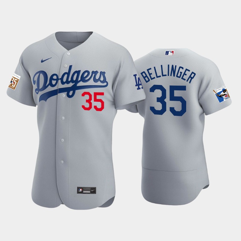 Los Angeles Dodgers #35 Cody Bellinger Men's Jackie Robinson 75th Anniversary Authentic Jersey - Gray