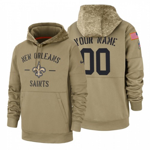 New Orleans Saints Custom Tan 2019 Salute To Service Name & Number Sideline Therma Pullover Hoodie