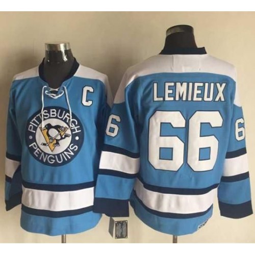Pittsburgh Penguins #66 Mario Lemieux Blue Alternate CCM Throwback Stitched Jersey Men's