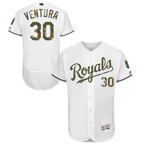 Kansas City Royals #30 Yordano Ventura White Flexbase Authentic Collection Memorial Day Stitched Jersey Men's