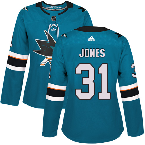 Adidas San Jose Sharks #31 Martin Jones Teal Home Authentic Women's Stitched Jersey Womens