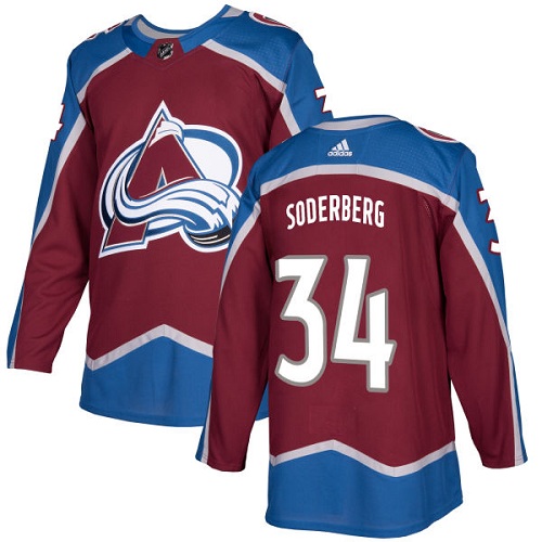 Adidas Colorado Avalanche #34 Carl Soderberg Burgundy Home Authentic Stitched Jersey Men's