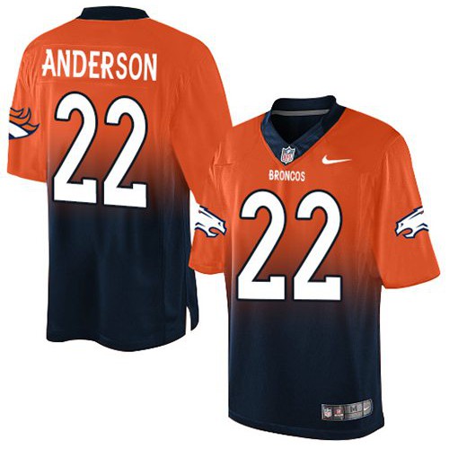 Denver Broncos #22 C.J. Anderson Orange/Navy Blue Men's Stitched Elite Fadeaway Fashion Jersey Men's