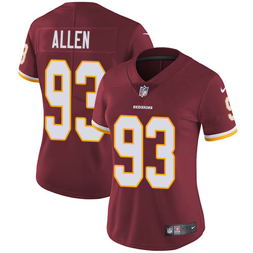 Commanders #93 Jonathan Allen Burgundy Red Team Color Women's Stitched Vapor Untouchable Limited Jersey