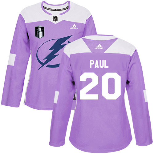 Adidas Tampa Bay Lightning #20 Nicholas Paul Purple Women's Authentic 2022 Stanley Cup Final Patch Fights Cancer Stitched Jersey Womens
