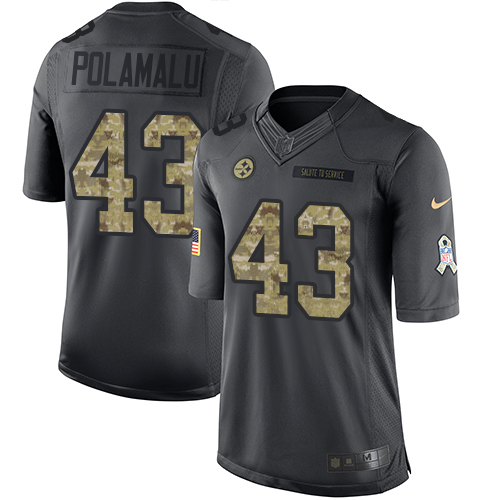 Steelers #43 Troy Polamalu Black Men's Stitched Limited 2016 Salute To Service Jersey