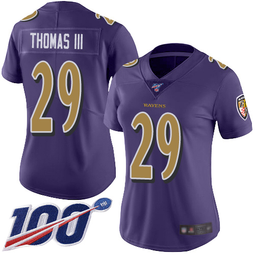 Baltimore Ravens #29 Earl Thomas III Purple Women's Stitched Limited Rush 100th Season Jersey Womens