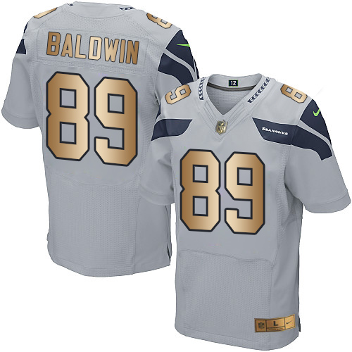 Seattle Seahawks #89 Doug Baldwin Grey Alternate Men's Stitched Elite Gold Jersey Men's