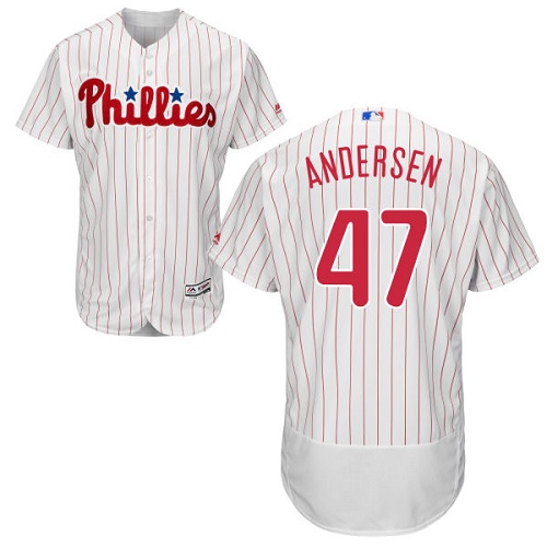 Philadelphia Phillies #47 Larry Andersen White(Red Strip) Flexbase Authentic Collection Stitched Jersey Men's