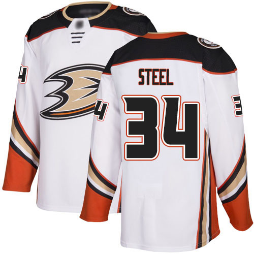 Adidas Anaheim Ducks #34 Sam Steel White Road Authentic Stitched Jersey Men's