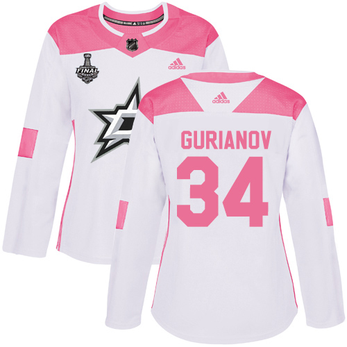 Adidas Dallas Stars #34 Denis Gurianov White/Pink Authentic Fashion Women's 2020 Stanley Cup Final Stitched Jersey Womens