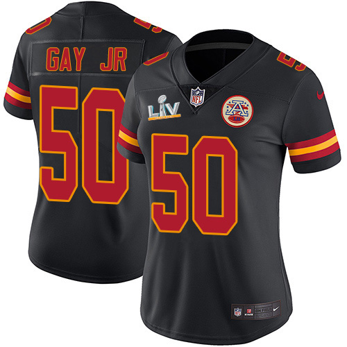 Kansas City Chiefs #50 Willie Gay Jr. Black Women's Super Bowl LV Bound Stitched Limited Rush Jersey Womens