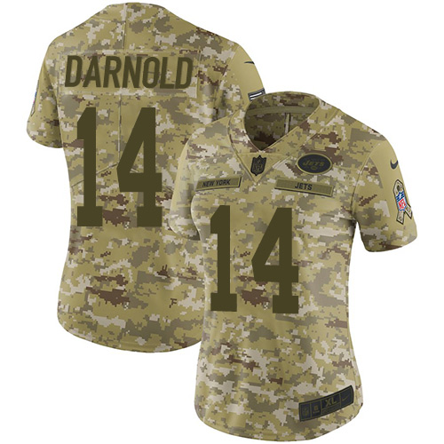 New York Jets #14 Sam Darnold Camo Women's Stitched Limited 2018 Salute to Service Jersey Womens