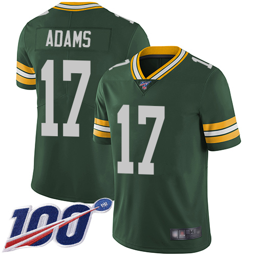 Packers #17 Davante Adams Green Team Color Men's Stitched 100th Season Vapor Limited Jersey