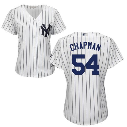 New York Yankees #54 Aroldis Chapman White Strip Home Women's Stitched Jersey Womens