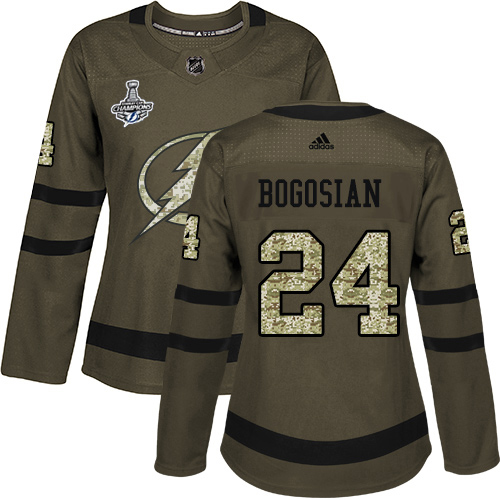 Adidas Tampa Bay Lightning #24 Zach Bogosian Green Salute to Service Women's 2020 Stanley Cup Champions Stitched Jersey Womens