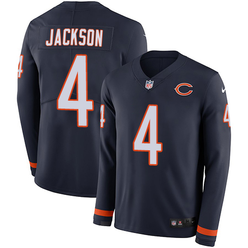 Bears #4 Eddie Jackson Navy Blue Team Color Men's Stitched Limited Therma Long Sleeve Jersey